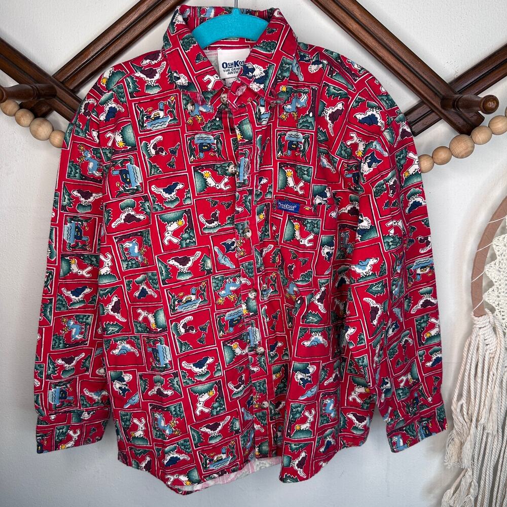 Vintage OshKosh Cartoon Dog Print Button Down